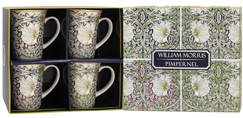 Leonardo kollektionen William Morris Lustre Pimpernel muggar set med 4 kök & hem | servissmuggar set med 4 för varje tillfälle | Härligt kaffekopp set för herrar gåvor och födelsedagspresenter för