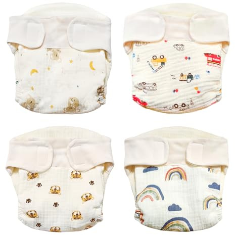 HahaGo Lot de 4 culottes d'apprentissage en tissu pour bébé - Couches en tissu lavables et réutilisables pour la plupart des bébés et des tout-petits (5 à 9 kg)
