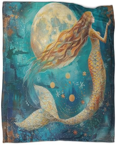 kaiyun Sirena Colchas Patchwork,Suaves Y Cálidas Océano Mantas De Franela Estampada para Casa Y Camping 50x60inch(127x152cm)