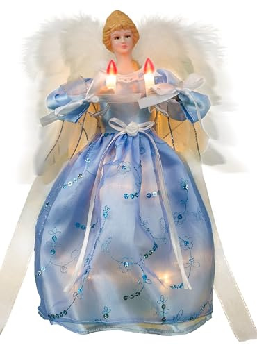 Cyraft Moving Angel Tree Topper with Lights, 12’’ Blue, Separately Controlled Flapping Wings and Bright LEDs, 6 On / 18 Off Hours Cycle
