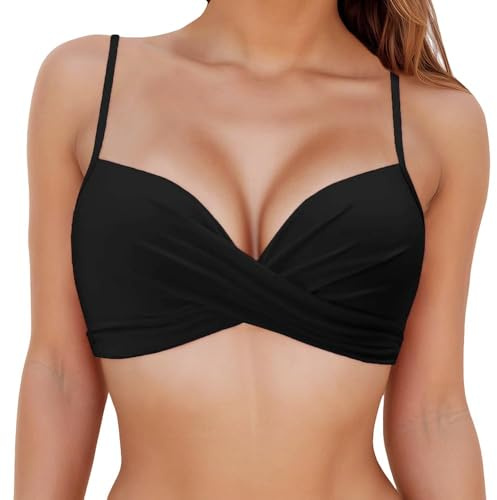 KOEMCY Haut de Bikini Femme Bretelles avec Soutien Push-Up Ajustables Bralette Design en V Dos Nu Top pour Plage Vacances Maillot de Bain