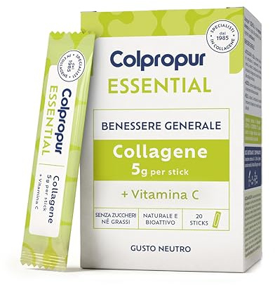 Colpropur Collagene in Polvere Puro Gusto Neutro - Collagene Idrolizzato da Bere, Peptidi per Ossa, Pelle e Unghie – 20 Stick, 5g per Porzione