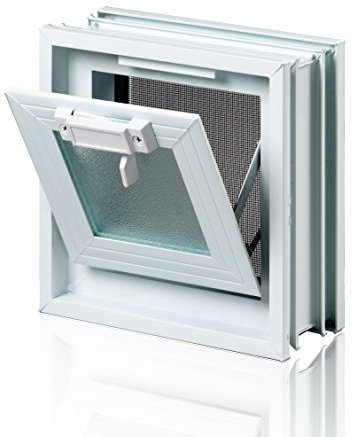 Fuchs Design Ventana de ventilación (239x239x80 mm) Blanco en lugar de 1 bloque de vidrio en tamaño 24x24x8 cm - con mosca