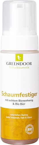 GREENDOOR Bio Schaumfestiger 150ml, Volumen Kraft Pflege, perfekt gestyltes natürliches Haar mit BIO Bier Melisse Honig, Naturkosmetik Haarpflege ohne Silikone Parabene
