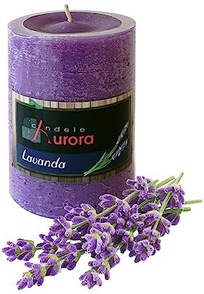 Candele D'Aurora Amber Cero Color Lavanda con Finitura Ruvida, Cera vegetale, Viola, 6,8x6,8x9 cm