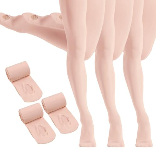 HETH Ballet Tights for Girls - Ultra Soft Dance Tights Convertible Pink Tight (Toddler/Kids,Medium,3pcs)