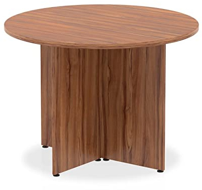 Round Meeting Table with 4 Star Wooden Leg in Colour: Walnut