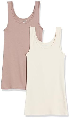 Amazon Essentials Top a Canotta Slim Donna, Pacco da 2, Beige/Marrone, M