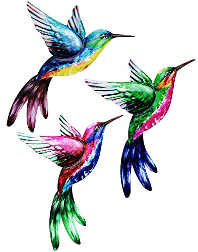 SUNNEKO 3 PCS Large Metal Hummingbird Garden Ornaments Outdoor, Metal Wall Art Big Hummingbird Decorations for Outside Garden Shed Fences Yard Decorations Wall Hanging
