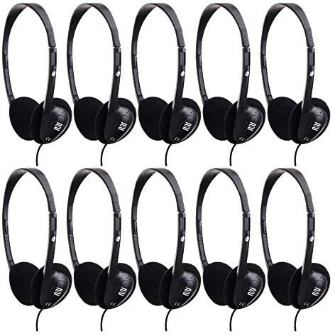 Pronomic KH-10BK Kopfhörer 10x Set - Ideal für TV und Silent Guide-Systeme - Verstellbarer Kopfbügel - Hoher Inkl. Klinkenadapter - Geringes Gewicht (nur 50 g) - Schwarz