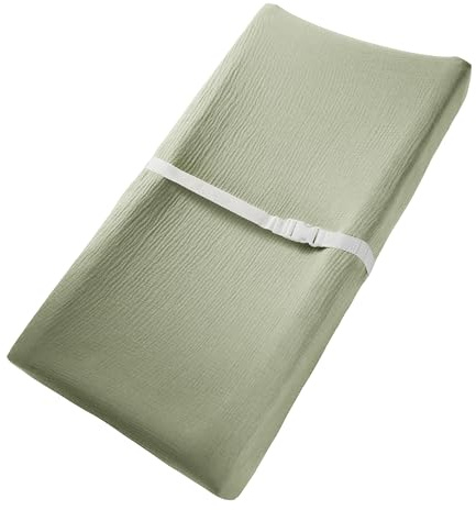 Comfy Cubs Muslin Fitted Changing Pad Cover - Soft, Breathable & Washable 100% Cotton Fitted Sheet for Baby's Comfort - Universal Fit for Flat & Curved Baby Changer Pad - Sage