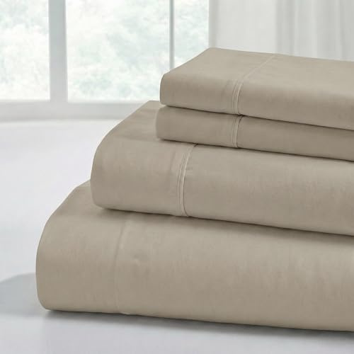 Modern Threads Soft Microfiber Solid Sheets - Luxurious Microfiber Bed Sheets - Includes Flat Sheet, Fitted Sheet with Deep Pockets, & Pillowcases Khaki Full