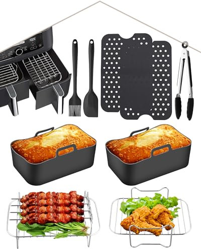 HOMGEN Accessoires Air Fryer pour Double Zone Accessoires pour Friteuses Matériau Sain et Haute Qualité Résistant à Chaleur de Qualité Alimentaire Friteuses à Air Chaud Double Zone 7,6 à 9,5 Litres