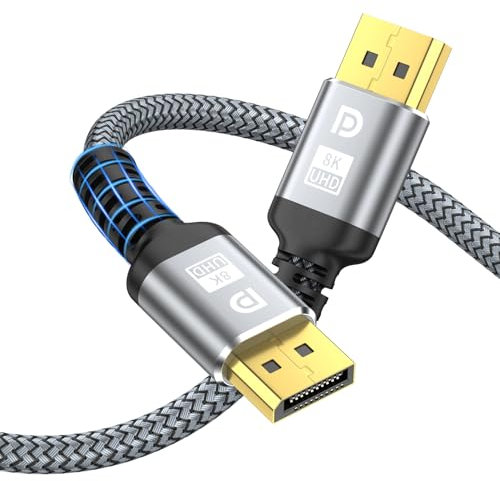 looyotul 8K DisplayPort Cable,DP 1.4 Cable 2m(8K60Hz,4K@144Hz,2K@240Hz) Support 32.4Gbps,Gold Plated Connector,High Refresh Rate for Gaming Monitor,HDR,FreeSync G-Sync,Graphics Card,PC