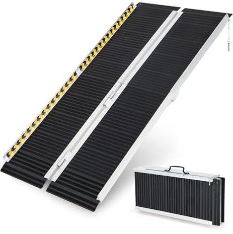 Goplus Portable Wheelchair Ramp 5 FT, Folding Handicap Ramp w/Transition Plate & Non-Slip Surface, Reflective Warning Stickers, Threshold Ramp for Stairs, Doorways, Steps, Scooter, Trunk, Garage