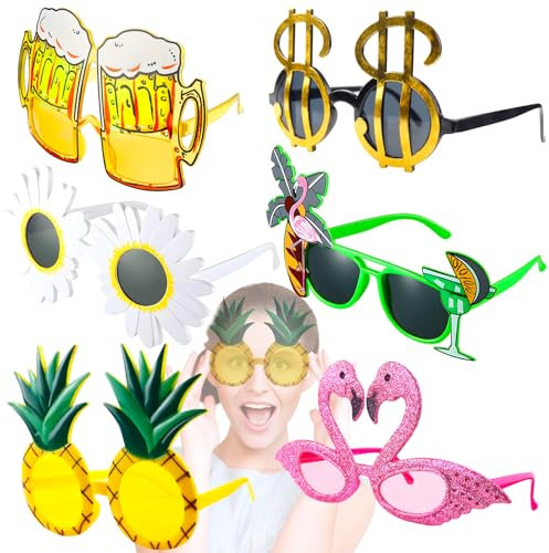 UGBO Party Brillen Lustige Brille Hawaiian Tropical Sonnenbrillen Partybrille Set Kostüm Party Sonnenbrille für Strand Thema Dekoration Party Zubehör Foto Requisite 6 Paar