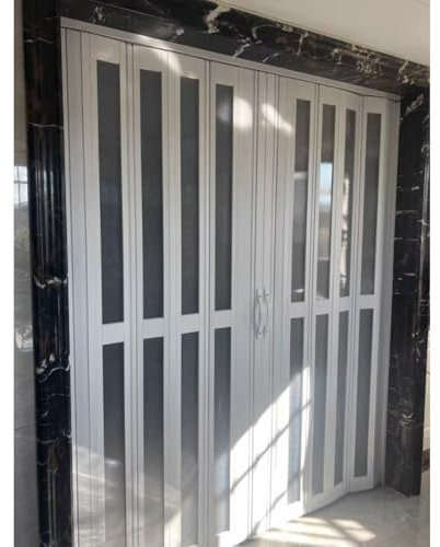 Puerta corredera plegable acordeon Interior Puerta corrediza plegable de aluminio blanco de 200 cm de alto con doble acordeón y vidrio esmerilado, 300 290 280 270 260 250 240 230 220 200 cm de ancho,
