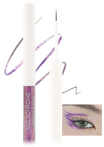 Camaleonte Glitter Liquido Eyeliner Metallic Shimmer Liquido Colorato, Impermeabile Durevole, Ultra Fine Tip, Multicrome High Pigmentato, Ombretto 04# Viola Oro