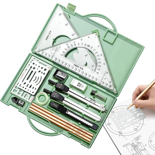 Geometri passarset Ritverktyg och tillbehör, passarförvaringsbox | Matematik- och geometrikit för konstnärer lärare studenter arkitekter ingenjörer ritare skola kontor klassrum