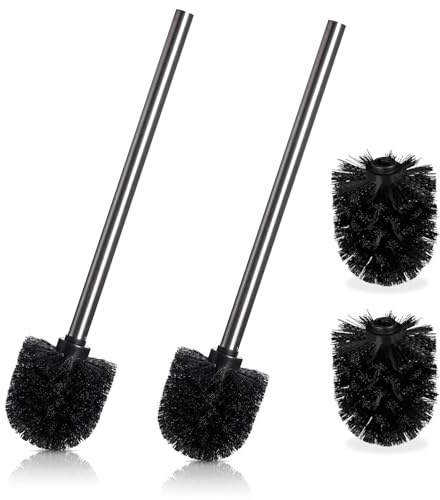 4 Piezas de Cepillos de Inodoro de Repuesto, 2 Piezas de Cepillo de Inodoro con Mango de Acero Inoxidable, Cabezales Intercambiables, Cepillos de Inodoro con Diseño Elegante y Noble, Cabezales