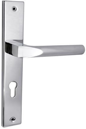 Domino Set de poignées de porte avec trou PZ Kit de poignées pour porte d’entrée, cave, couloir – Pour cylindre européen en aluminium robuste argenté universelle CONO M6 PZ70