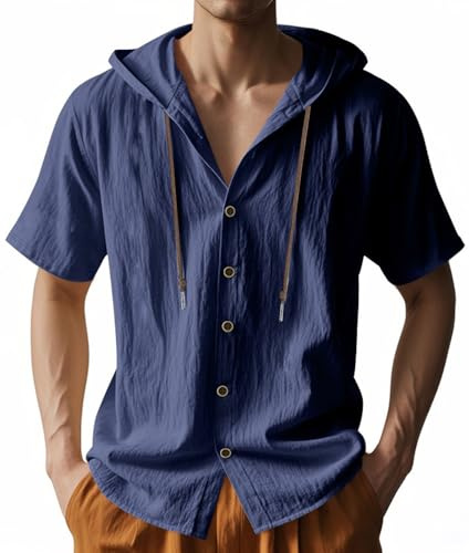 MEDUOLA Uomo Maglione con Cappuccio Sottile Felpa Baseball Manica Lunga con Bottone Magliette Camicie Top Felpa con Cappuccio abbottonatura XXL,Blu Navy