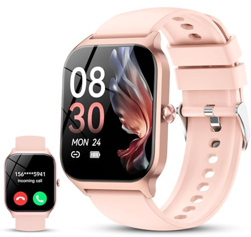 CASCHO Smartwatch Damen Herren, 1.85 HD Smart Watch, 115+ Modi, Fitness Tracker mit Bluetooth Telefonie, IP68 Wasserdicht Schrittzähler Uhr mit bis zu 30 Tage Standby für iOS und Android - Rosa Rose