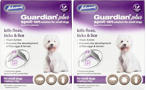 Johnsons Guardian Plus Spot On for Small Dogs 2kg - 10kg - 1 Treatment, Kills Fleas, Ticks & Lice, Stops Flea Eggs Hatching (Pack of 2)