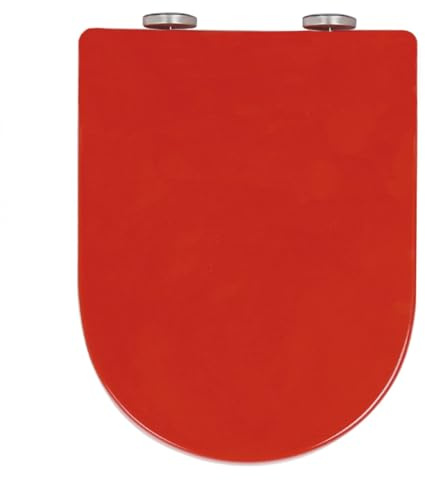 Asiento De Inodoro con Cierre Suave, Forma De D, Color Rojo, con Sistema De Liberación Rápida Y Fijación Superior. Fácil De Limpiar.