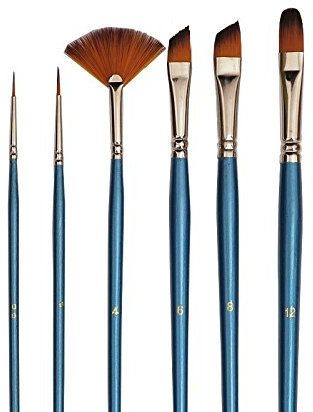 6 Künstlerpinsel Katzenzungenpinsel Fächerpinsel Schrägzieher Schriftpinsel Pinsel für Acrylfarbe und Aquarellfarbe