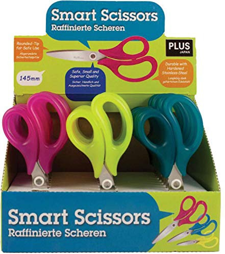 Plus Japan SC-145P-DP Schulscheren Display, ideal für Kinder, 24 Stück, grün/blau/pink