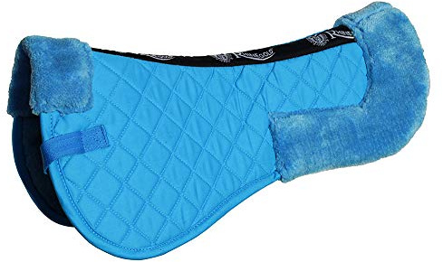 Rhinegold COTTON HORSE RIDING SADDLE PAD - Luxury Equestrian Cotton Pad Saddle with Faux Fur, Trimmed Edges & Girth Replacement Straps. Horse Equipment - Numnahs for Horses & Ponies - Turquoise