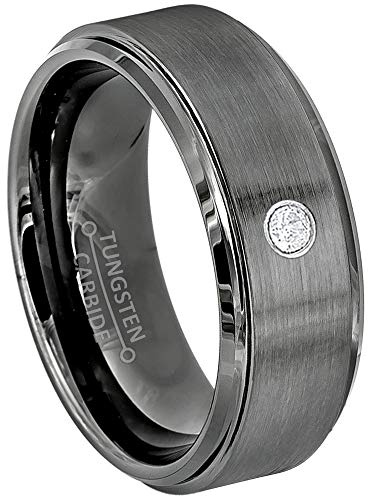 Jewelry Avalanche 0.07ct Diamond Mens Tungsten Ring - 8MM Brushed Gunmetal (Dark Gray) Mens Tungsten Carbide Wedding Band, Anniversary Ring - 7