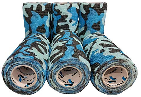 PintoMed Selbstklebender Verband Gedehnt - 6 x Blaue Tarnung - 10cm x 4,5m - Bandagen Rollen Haftbandage Fixierbinde selbsthaftend Health Pflaster Sport Tape Stück für Handgelenk Bein Arm Vet Wrap