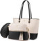 LOVEVOOK Handtasche Damen Schultertasche Handtaschen Tragetasche Groß Designer Elegant Umhängetasche Henkeltasche Set 3-teiliges Set (Beige-schwarz)…