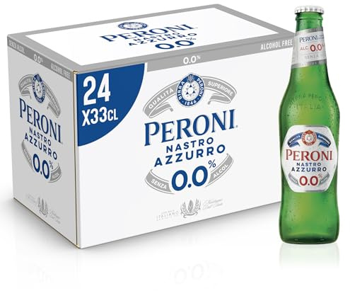 Peroni Nastro Azzurro 0.0 Birra Analcolica Premium Lager, Cassa Birra con 24 Birre in Bottiglia da 33 cl, 7.92 L, Gusto Secco e Rinfrescante, Zero Alcol