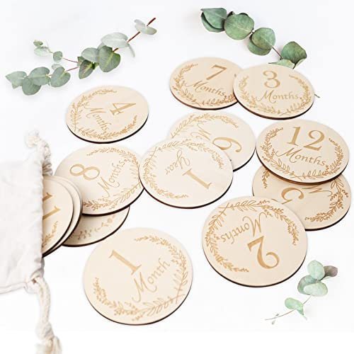 14 Stück Hölzerne Baby Monatliche Meilensteinkarten, SOARFLY Holz Meilensteinkarten für das erste Jahr, Foto-Requisiten, Geschenk für werdende Mütter & Eltern