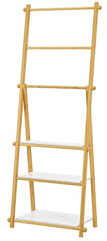 [en.casa] Bambus Standregal mit Handtuchstangen Lapinjärvi Badregal 152 x 53 x 31 cm Handtuchständer stehend Natur/Weiß