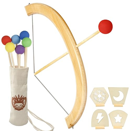 AmazeFan Arc et flèche pour enfants, jouet de tir à l'arc en bois avec 6 flèches et 4 cibles, jeu d'arche pour enfants à partir de 4/5/6/7/8 ans pour enfants à partir de 4/5/6/7/8 ans garçon et fille