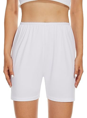 MANCYFIT Bloomers Shorts for Women Pettipants for Under Dresses Flat Edge Culottes Slip Shorts White X-Large