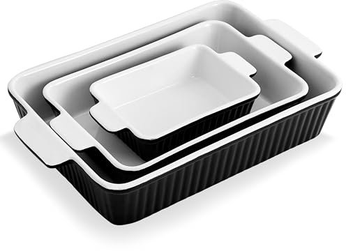 Swuut Casserole Dishes Set for Oven 33 x 23.5cm 13x9 inch, 4000ml Porcelain Baking Dishes, Ceramic Bakeware 3pcs Set,Kitchen Rectangular Deep Lasagna Pans with Handle