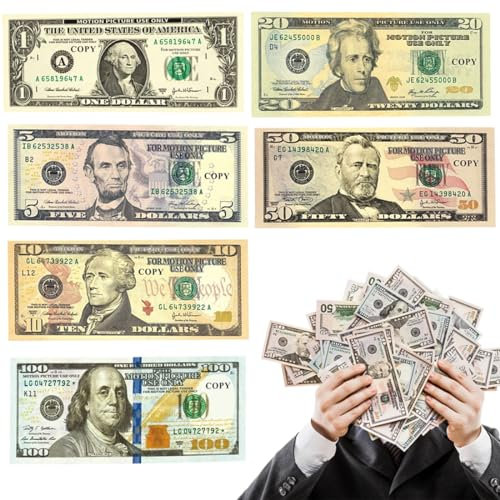 zhwohyu180 Blätter Spielgeld Dollar Schein, Spielgeld für Kinder, Prop Money, Darunter 1 $, 5 $, 10 $, 20 $, 50 $, 100 $, Dollar Scheine, Spielgeld für Kinder Kaufladen