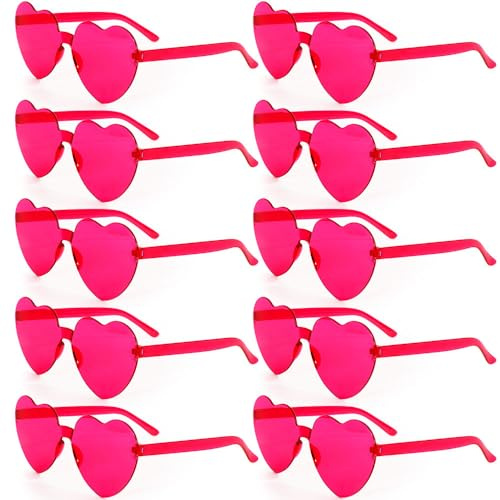 Dwenarry Lot de 10 paires de Lunettes de Soleil Coeur Rose Lunette de Fête en Forme de Cœur Lunettes Vintage Pour Femme