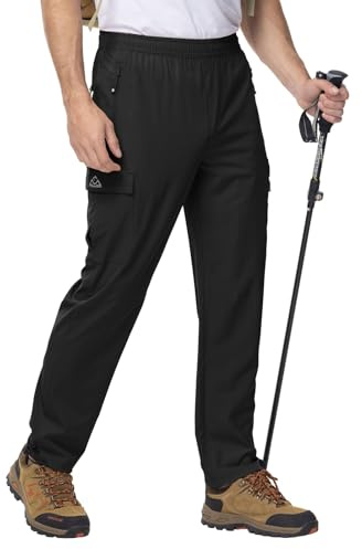 Rdruko Pantaloni da trekking da uomo, ad asciugatura rapida, impermeabili, elasticizzati, con 5 tasche, per escursioni, arrampicata, attività all'aperto, Nero , M