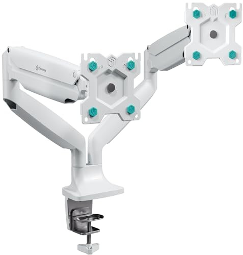 ONKRON Monitorfäste för 2 skärmar för 13-32 tum skärmar upp till 9 kg, Dubbel Monitorarm Gasfjäder 75x75-100x100 VESA Dubbel Monitorhållare roterbar, svängbar, lutbar Vit G200-W