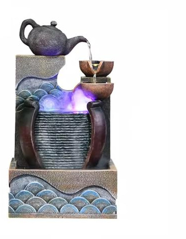 Desktop Fountain, Indoor Tabletop Fountain Decorative Tiered Bowls Waterfall Design Quiet and Soothing Water Sound for Home Office Indoor Decor ，Decoration