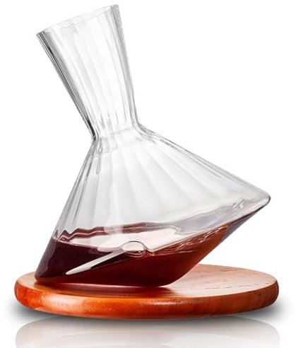 Oushebck Wein Dekanter, 360° Drehbare Weinkaraffe, Dekanter Mit Holzsockel, Kristallglas-Weindekanter, Bleifreier Weinbelüfter, Rotierender Dekanter, Weinzubehör Geschenk Für Hochzeit