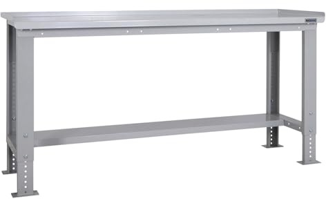 BiGDUG Height Adjustable Workbench - Heavy Duty Workshop Table - 877H x 1715W x 600D mm - Steel Worktop Half Depth Lower Shelf