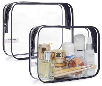 BAGSMART Clear Toiletry Bag, 2 Packs Waterproof Travel Makeup Cosmetic Organiser TSA Approved Airport Security Liquids Bags,Travel Essential for Toiletries, Black