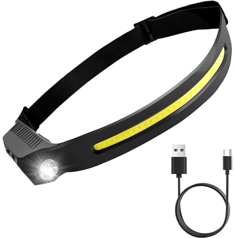 Torcia Frontale LED Ricaricabile USB Lampada da Testa Regolabile Impermeabile con 11 Modalità Luce 230° Fascio Larghe per Trekking Corsa Campeggio Pesca Riparazioni